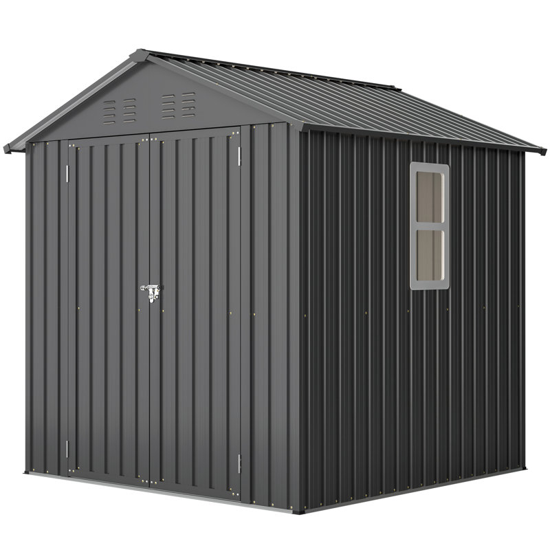 Remise de rangement pour outils de jardin en métal 6 po x 6 pi avec portes verrouillables, fenêtres et cadre pour jardin