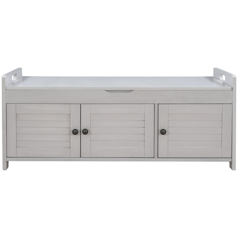 Banc de rangement avec 3 portes à volets, Gris délavé