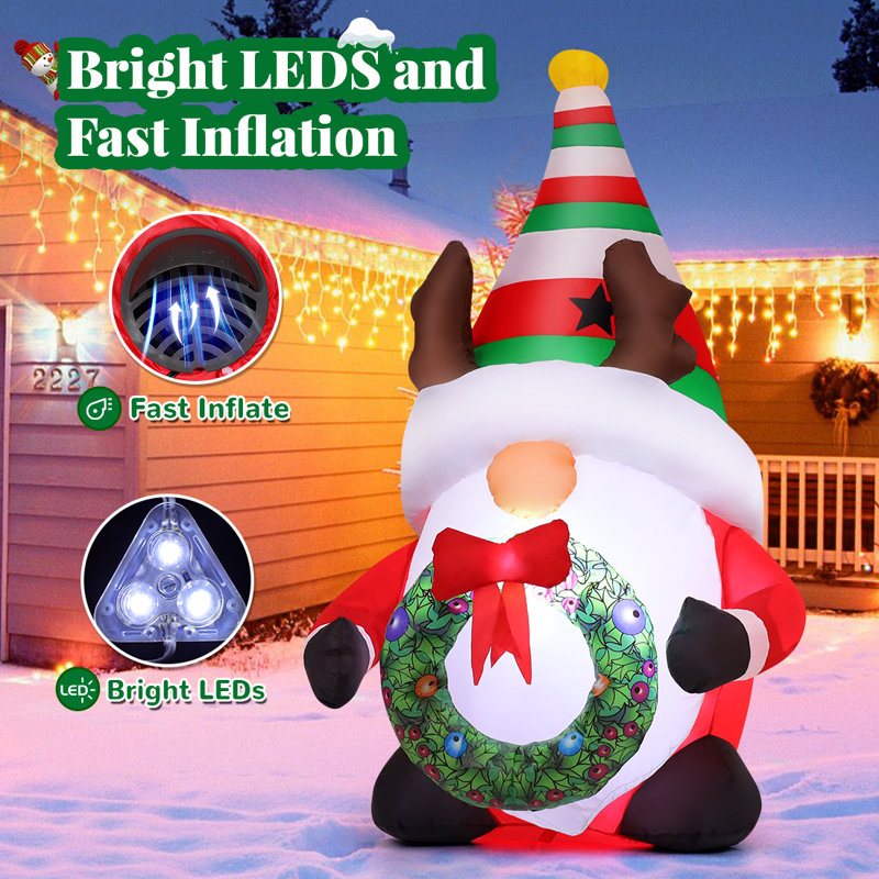 Christmas Inflatables 5 Ft Inflatable Gnome Holding Garland With Built-in Leds