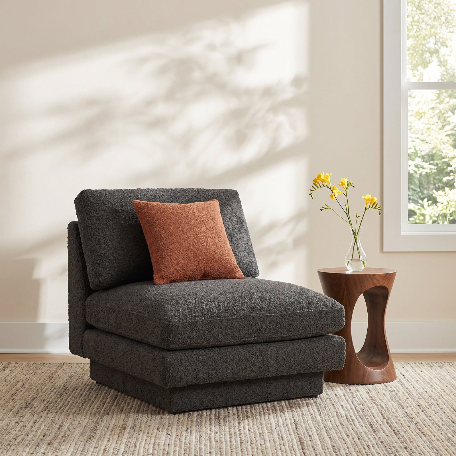 Woolf Slipper Chair, Black Boucle