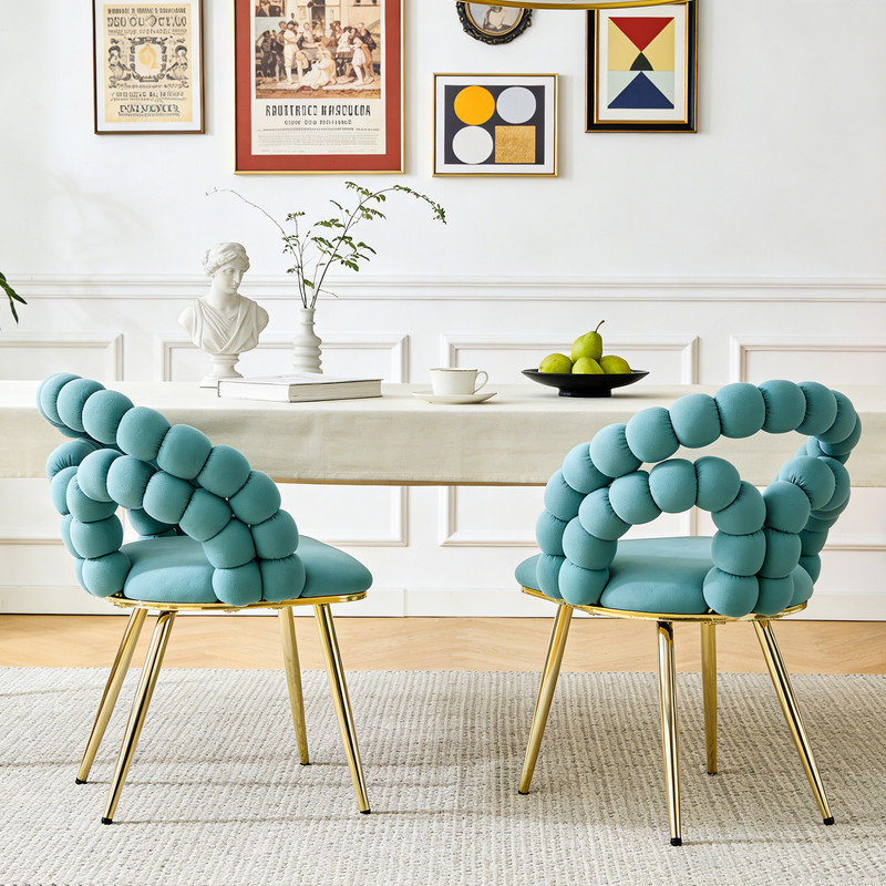 Ensemble de 2 chaises de salle à manger en velours avec dossier capitonné et pieds dorés, chaises d'appoint rembourrées modernes pour la salle à manger, la cuisine ou le coin-repas