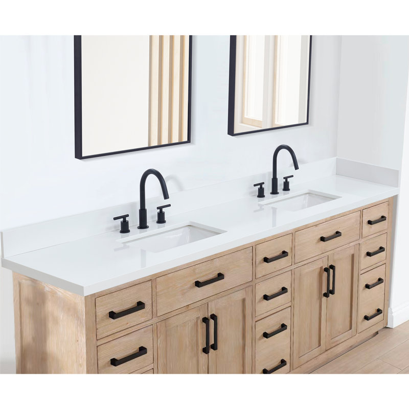 Altair Snow White 84" Engineered Stone Vanity Top with Ceramic Sinks