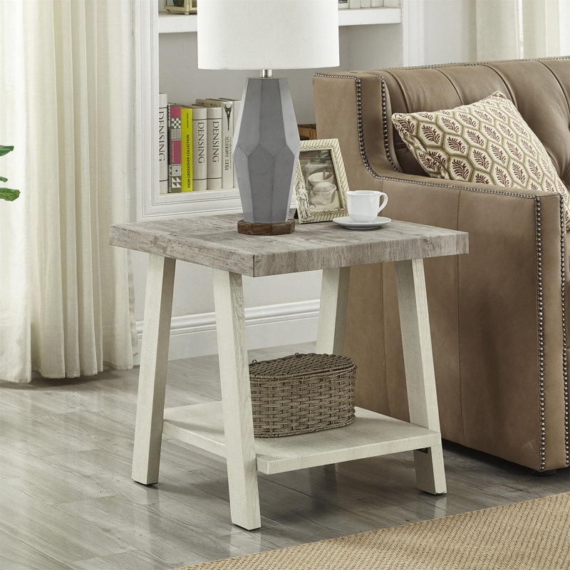 Ensemble de 3 tables basses en bois patiné gris et beige Athens