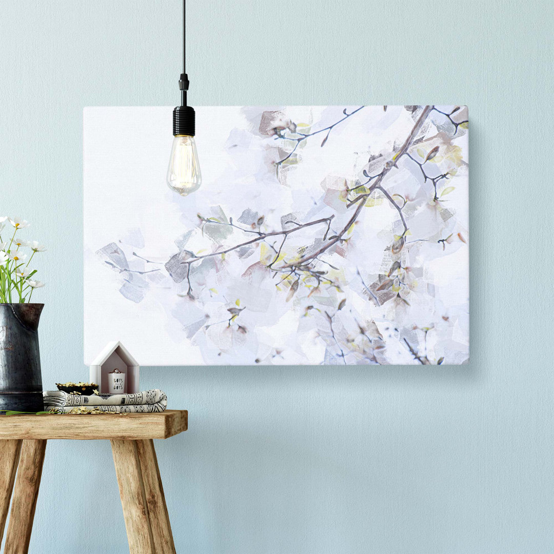 Branch of a White Magnolia Tree in Abstract - Wrapped Canvas