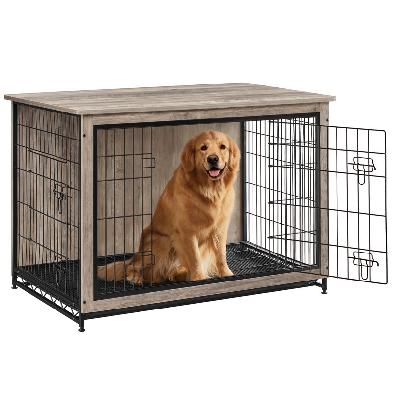 Meuble pour cage Lofland avec portes doubles pour petits et grands chiens, H 32,3 po x l 44,1 po x P 29,5 po, Heather Greige
