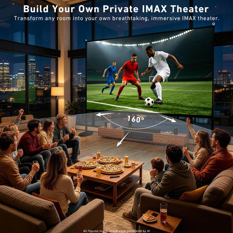 Écran de projection portatif pliable avec support, 150 pouces, angle de vision de 160°, 4K HD, format 16:9, montage facile.