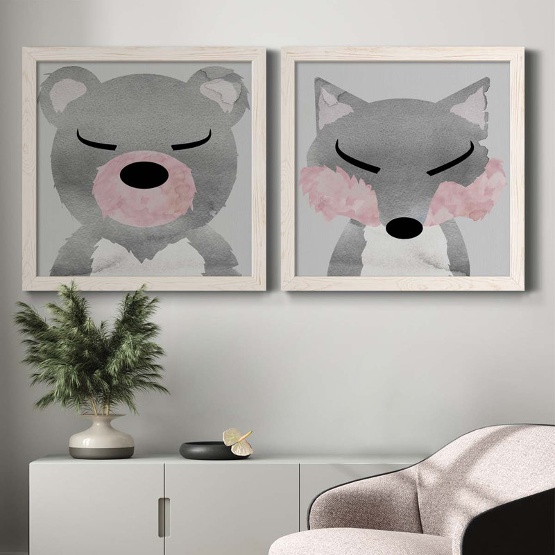 Ours - ensemble de 2 peintures sur toile encadrées, H 35,5 po x l 71 po x P 1,5 po, Cadre blanc