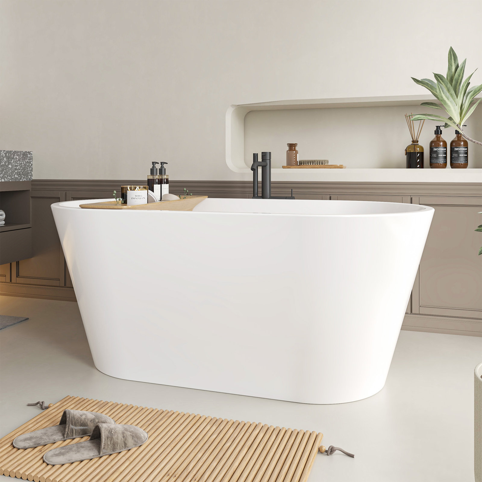 Iris 54" Freestanding Soaking Acrylic Bathtub, White/Polished Chrome