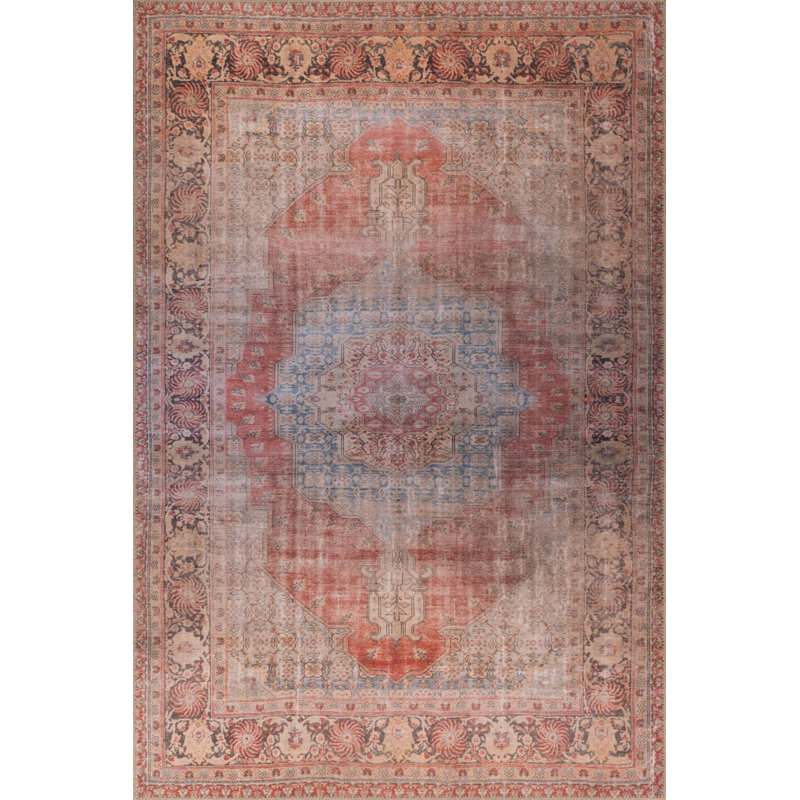 Tapis décoratif beige et brun à motif oriental rétro, Rectangle 5 pi x 7 pi 7 po