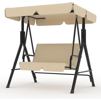 2-Seat Outdoor Porch Swing with Adjustable Canopy & Stand – Heavy-Duty Metal Frame Patio Swing Chair for Garden, Backyard, Poolside, 400 lb Capacity