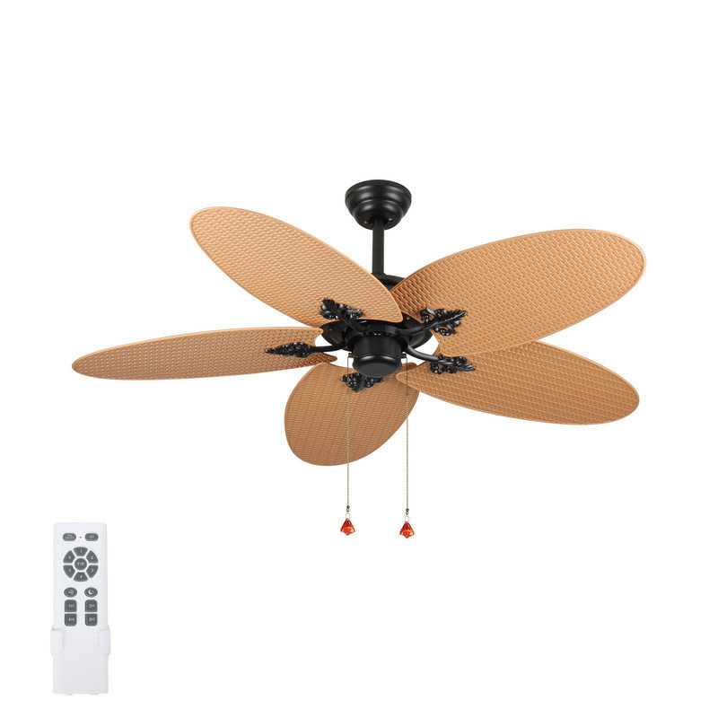 Palm Island 52 Inch Tropical Ceiling Fan 5 Palm Leaf Blades Dual Mount Pull Chain Indoor Outdoor Patio Bedroom Decor