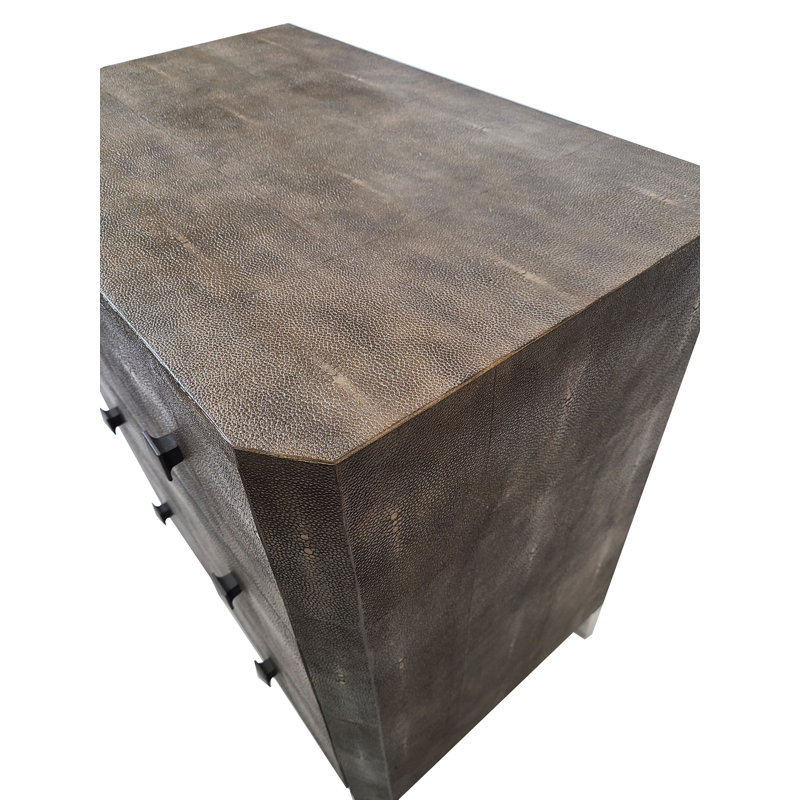 Transitional 3 Drawer Brown Shagreen Nightstand