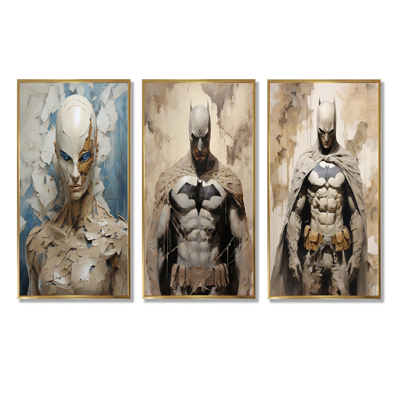 «Darkness Superheros - Superheros», ensemble d'art mural sur toile, Cadre flottant doré, H 28 po x l 36 po