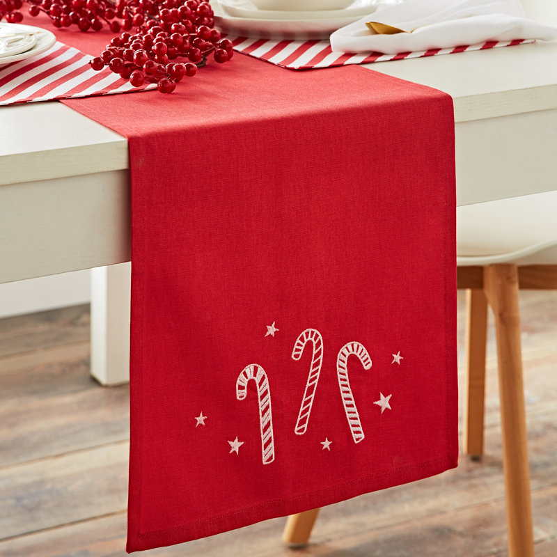 Christmas Candy Cane Cotton Embroidered Cotton Dining Table Runner