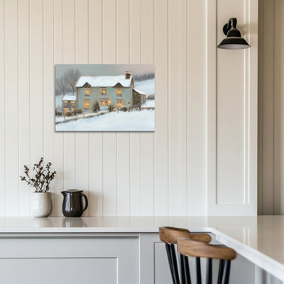 «Winter Cottage», art mural sur toile - Paysage de neige, décoration murale, scène de village d'hiver pour le salon, Winter Wonderland Home