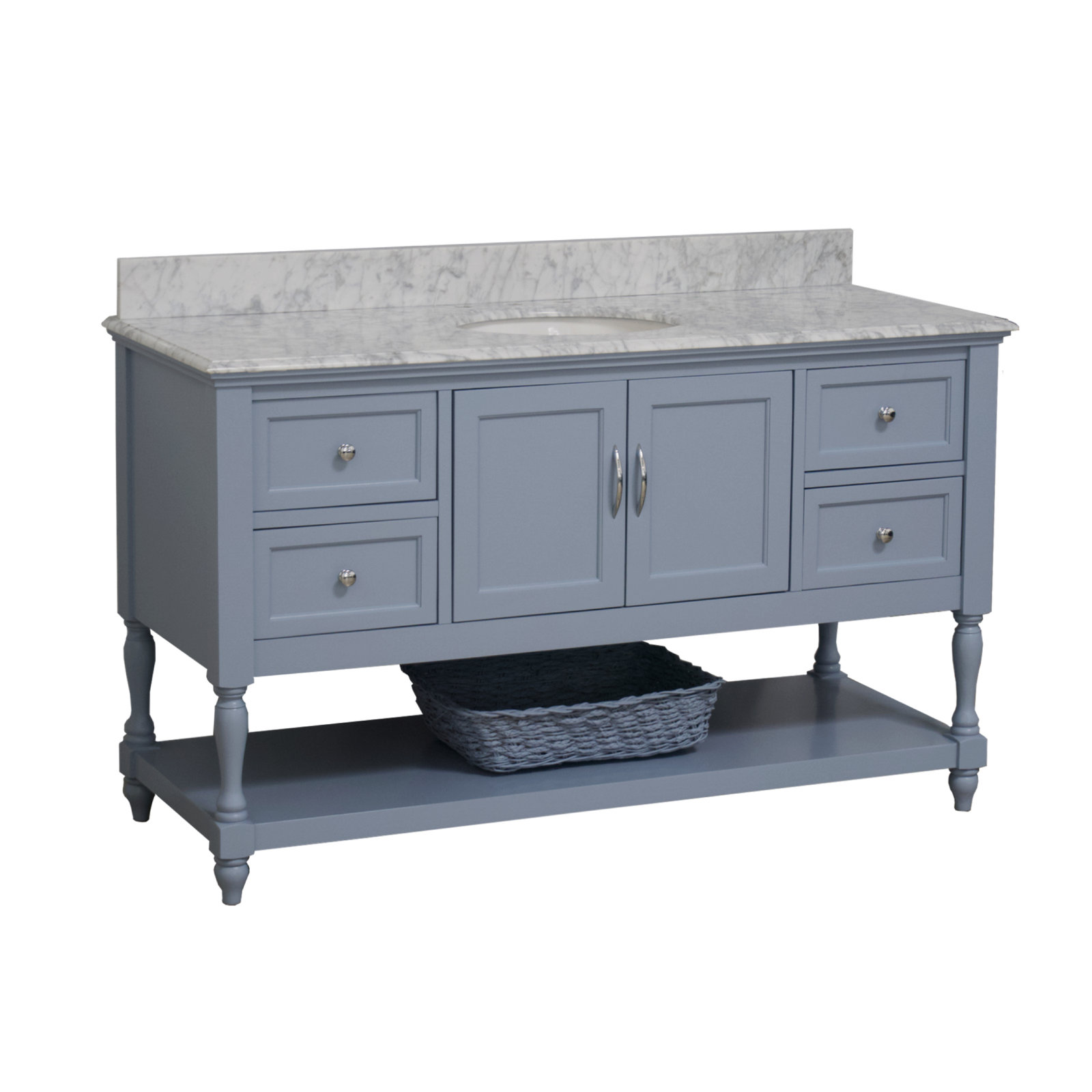 Hampton 60'' Single Bathroom Vanity, Powder Blue, Carrara Marble