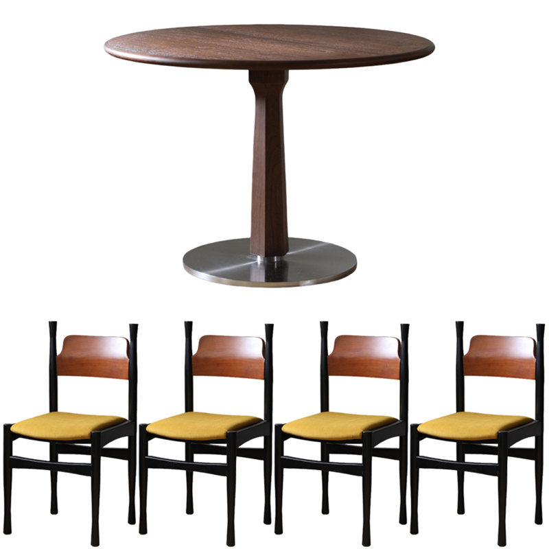Ensemble de table de salle à manger en bois massif de style français, 5