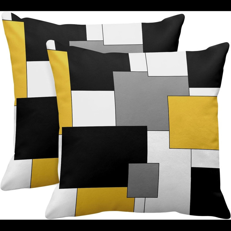 Housses de coussin géométriques, Jaune / Noir / Gris