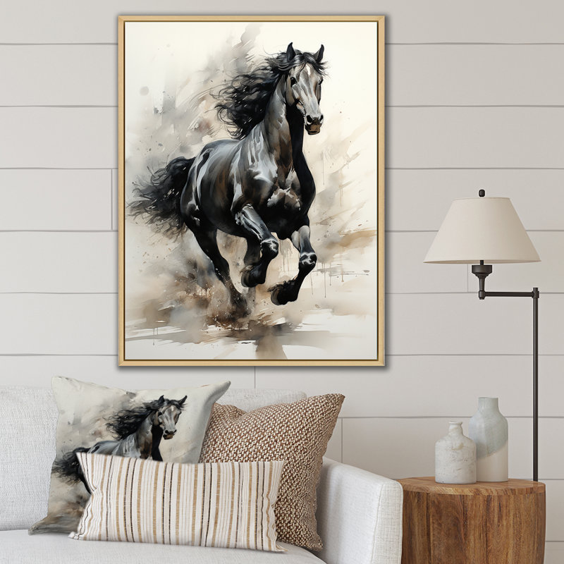 «Black Horse» - Impression, H 20 po x l 12 po x P 1 po, Cadre flottant brun