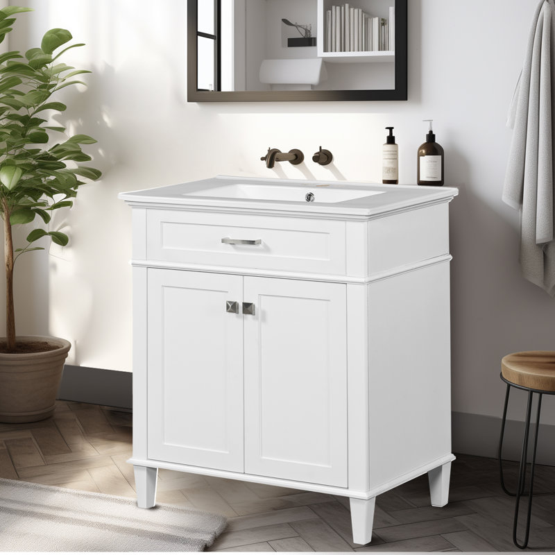 30-inch bathroom vanity with ceramic basin, White