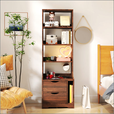 Table de chevet multifonctionnelle avec bibliothèque et 2 tiroirs de rangement pour une organisation efficace de la chambre à coucher