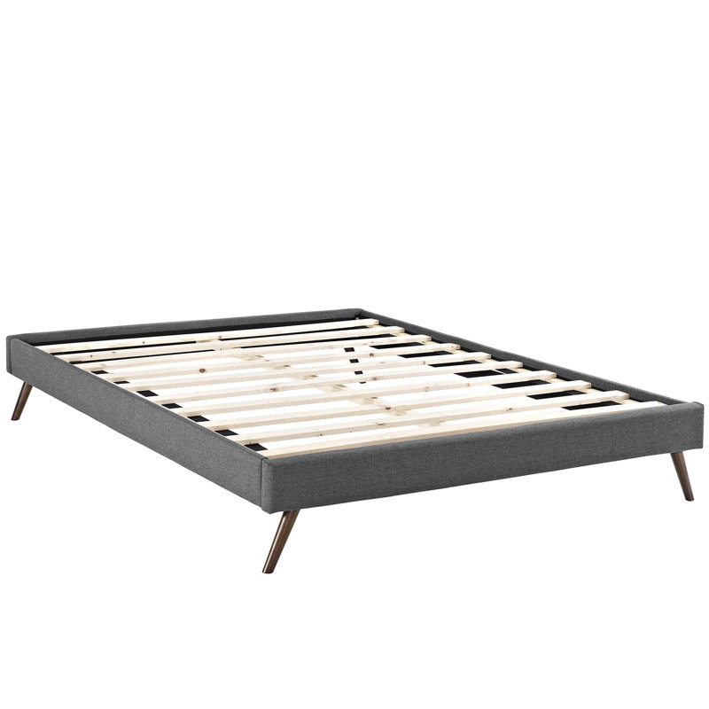 Loryn Bed Frame with Round Splayed Legs, Grey, Queen
