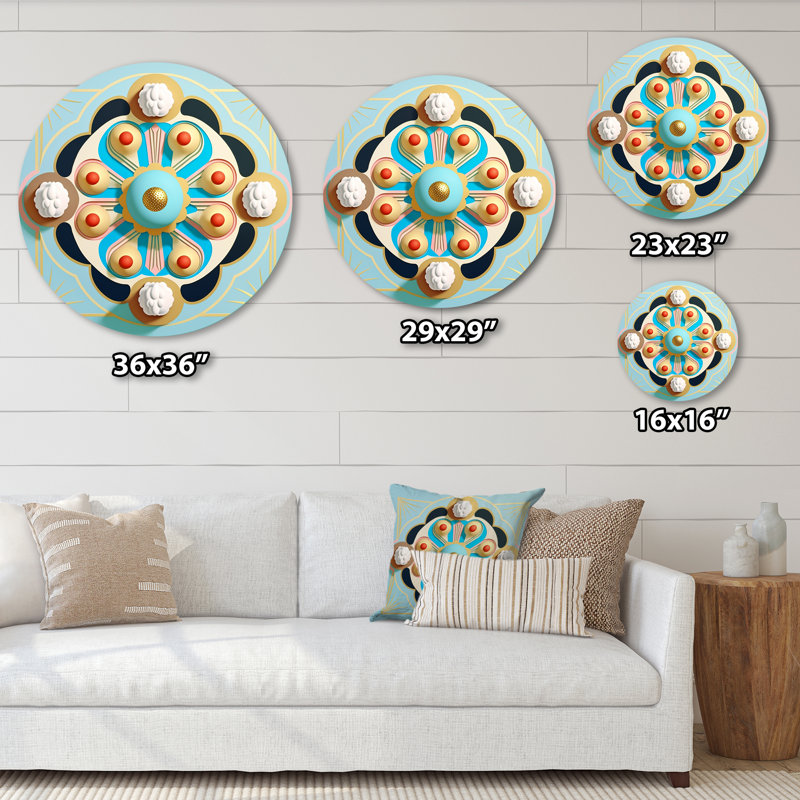 «Flourish Golden Consciousness II», art mural rond abstrait moderne sur métal, L 36 po x H 36 po