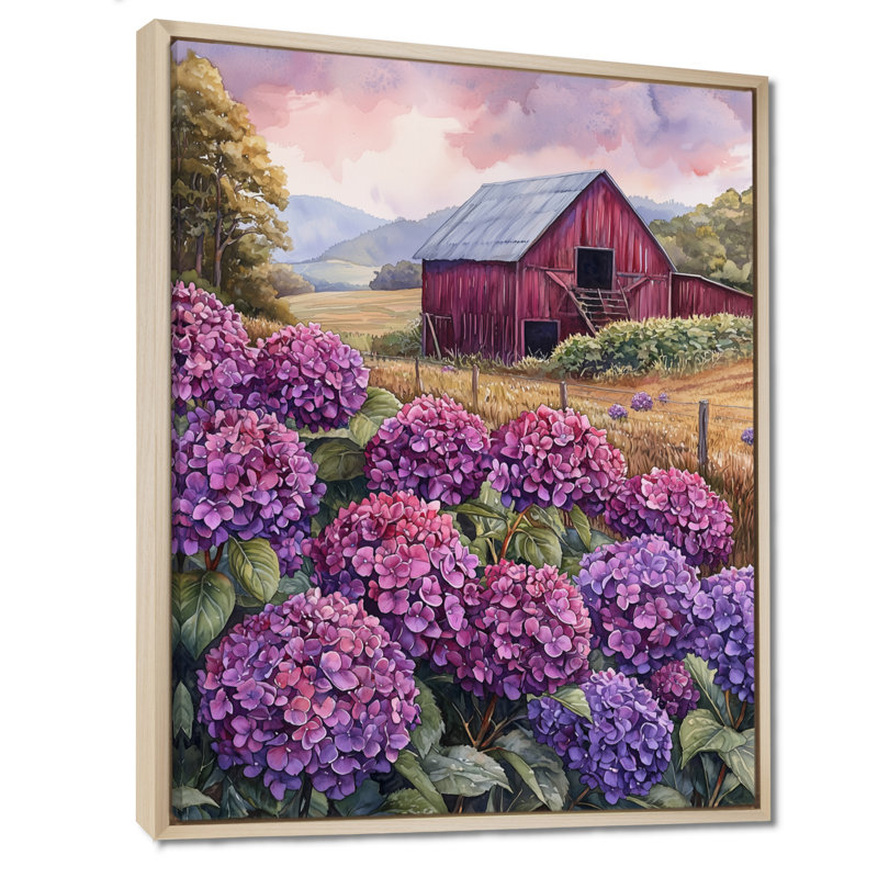 «Hydrangeas», art de toile sur toile de couleur lavande, H 20 po x l 12 po, Reproduction avec cadre flottant, Crème, crème