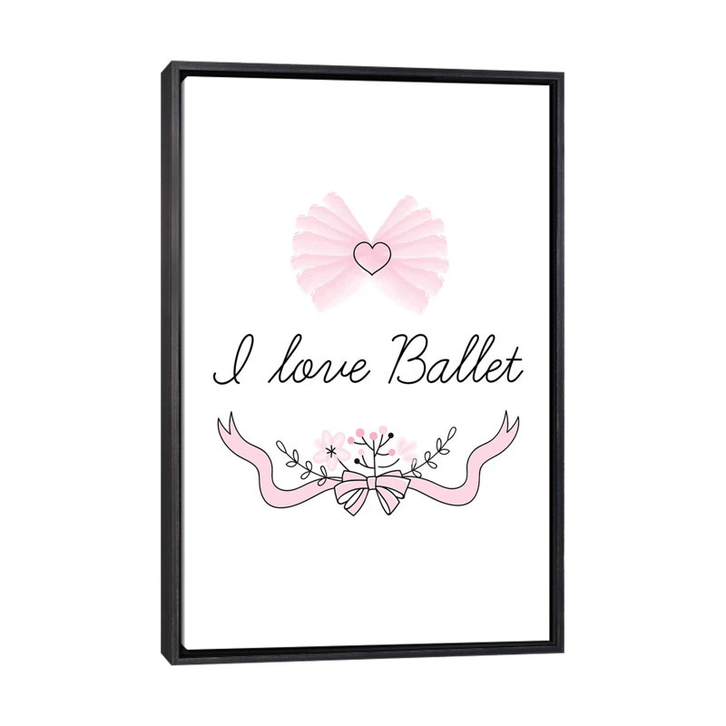 I Love Ballet - impression d'art graphique, H 26 po x l 18 po x 1,5 po, Toile avec cadre noir patiné, Pas de tapis