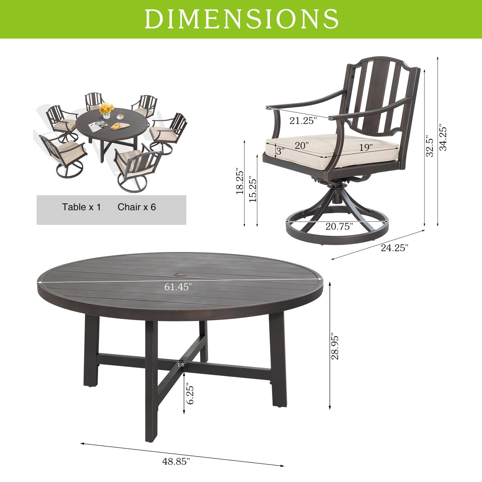 Tamarin 61" Sunbrella® Patio Dining Set