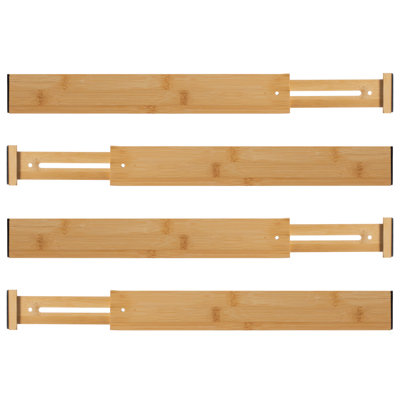  4 Piece Bamboo Expandable Drawer Dividers Adjustable Spring Loaded Organizers For Kitchen Utensils Clothes And Makeup Tools Perfect For Home Organization In Bedroom Bathroom Dresser & Desk