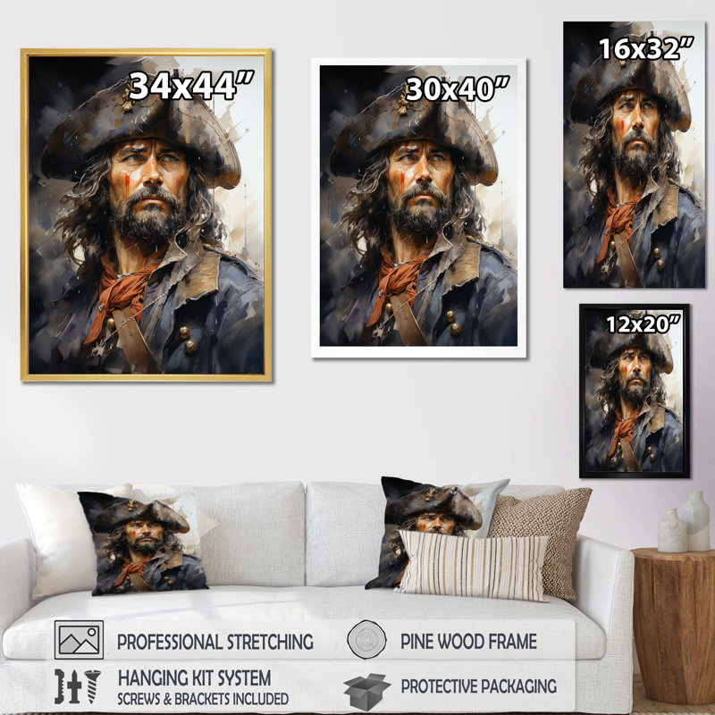 Portrait de capitaine pirate - reproduction sur toile tendue, H 32 po x l 16 po x P 1 po