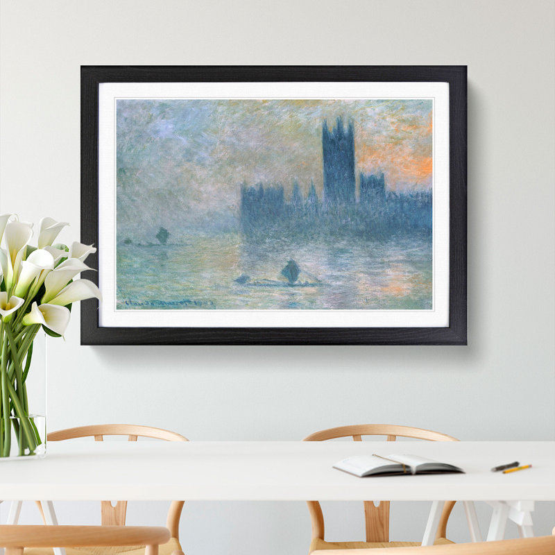 Houses of Parliament in London Vol.4 by Claude Monet - Picture Frame Painting, 27cm H x 36cm W x 2cm D, Black Framed