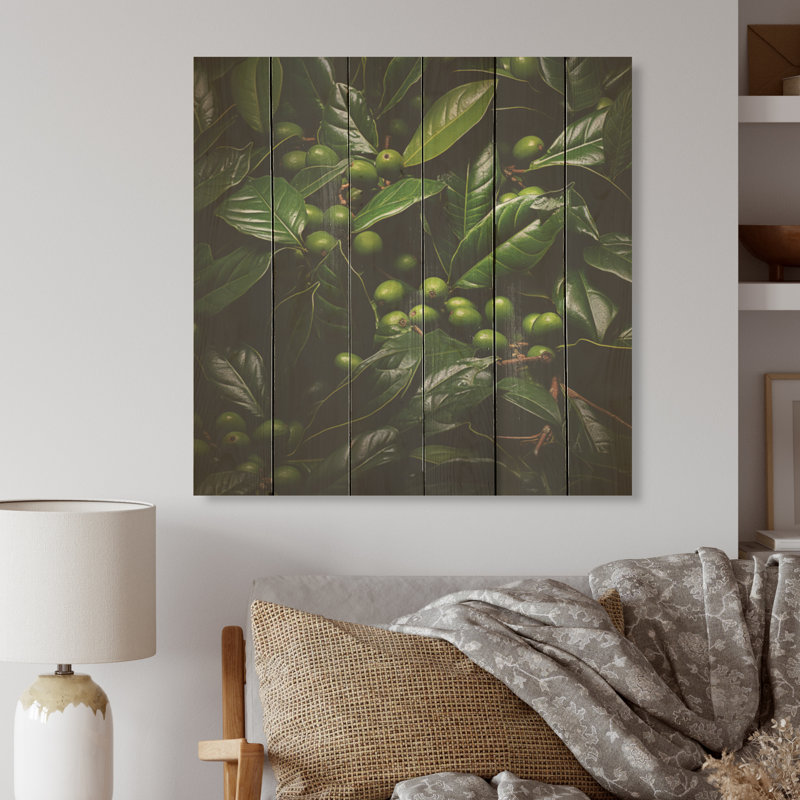 «Tropical Robusta Palm Rhythms - Abstract Botanicals Wood», art mural sur bois de pin naturel, H 15 po x l 15 po