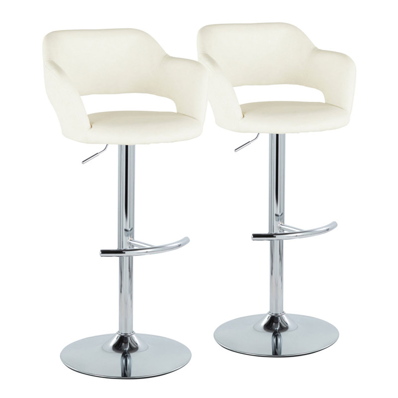 Tabouret de bar ajustable avec pivotant en métal chromé et similicuir crème Margarit, Siège crème / Cadre argenté