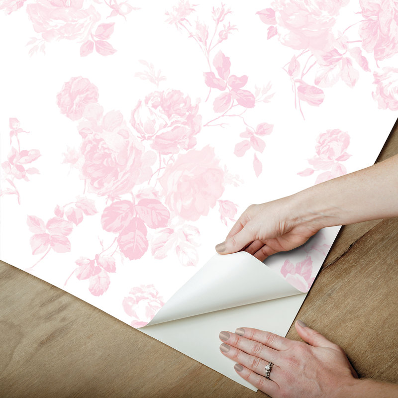 18' L x 20.5" W Everblooming Rosettes Peel & Stick Wallpaper Roll, Pink