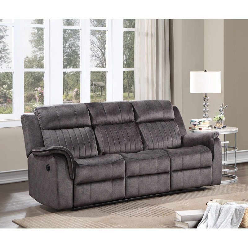 Upholstered 84'' Power Reclining Sofa, Dark Gray Polyester