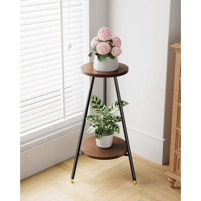 Corner Wood 2 Tier Plant Stand ,Mid Century Modern Decor Small Round Plant Table For Indoor Plants by 17 Stories