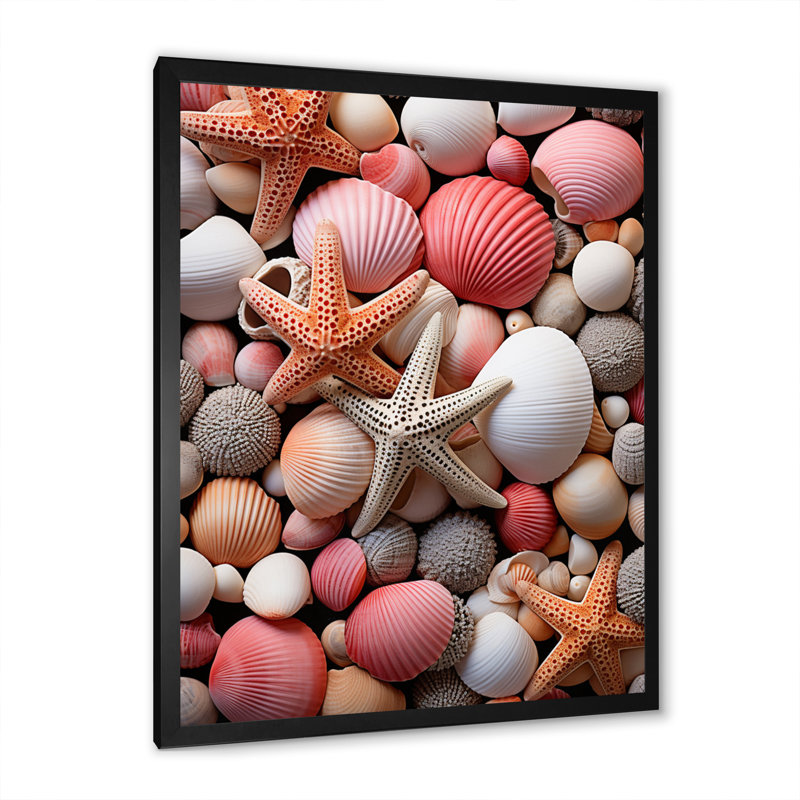 Coquillage beige et rose sur la plage II - impression, Cadre photo noir, H 32 po x l 16 po x P 1 po