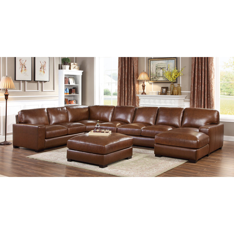Gabriel 6 - Piece Genuine Leather Match Sectional, Chocolate Genuine Leather