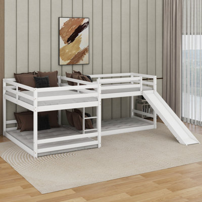 Full And Twin Size L-Shaped Bunk Bed With Slide And Short Ladder