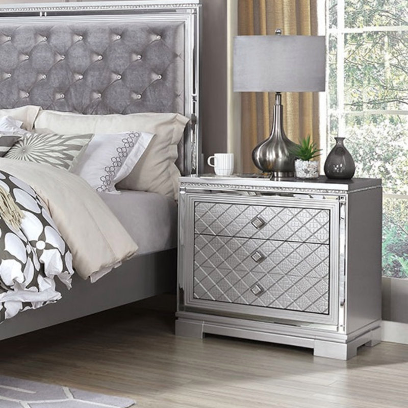 Finition argentée 1Pc Table de chevet Table de chevet cachée Tiroir à bijoux Chrome Bouton carré Chargeur USB Mobilier de chambre à coucher