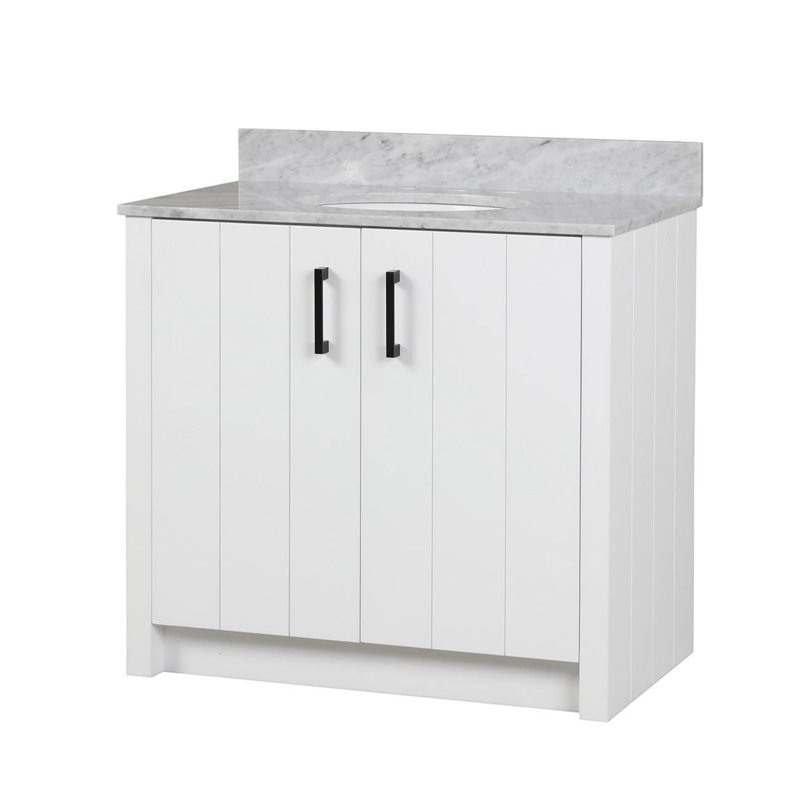36 " W Freestanding Standard 1 Single Vanity Bathroom Vanity With Top, White, Matte Black