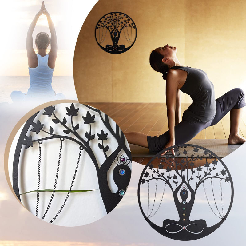 Yoga Art Wall Decor Modern Home Decor Gift Metal Wall Hanging Crafts Metal Wall Sculpture, Life Hanging Art Decor （black）