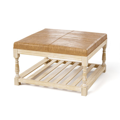 31.5'' W Square Upholstered Ottoman with Lower Storage Shelf and Tray-Friendly Top
