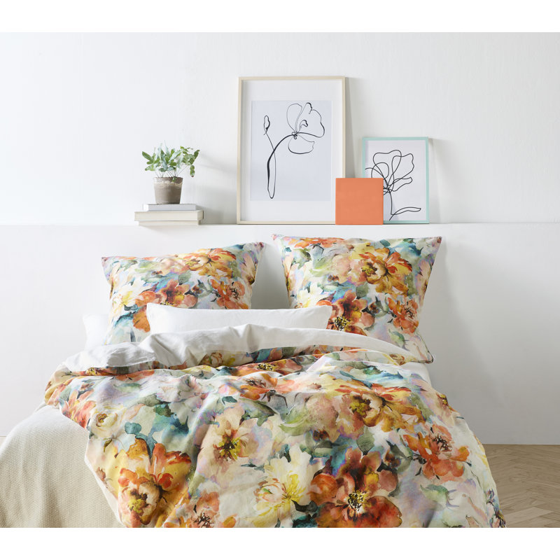 Cotton Blend Floral Duvet Cover Set with Pillow Shams Included, 155 x 220 cm + 80 x 80 cm
