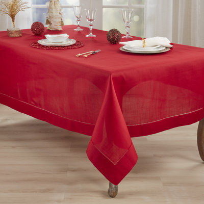 Rochester Collection Red Tablecloth With Hemstitched Border