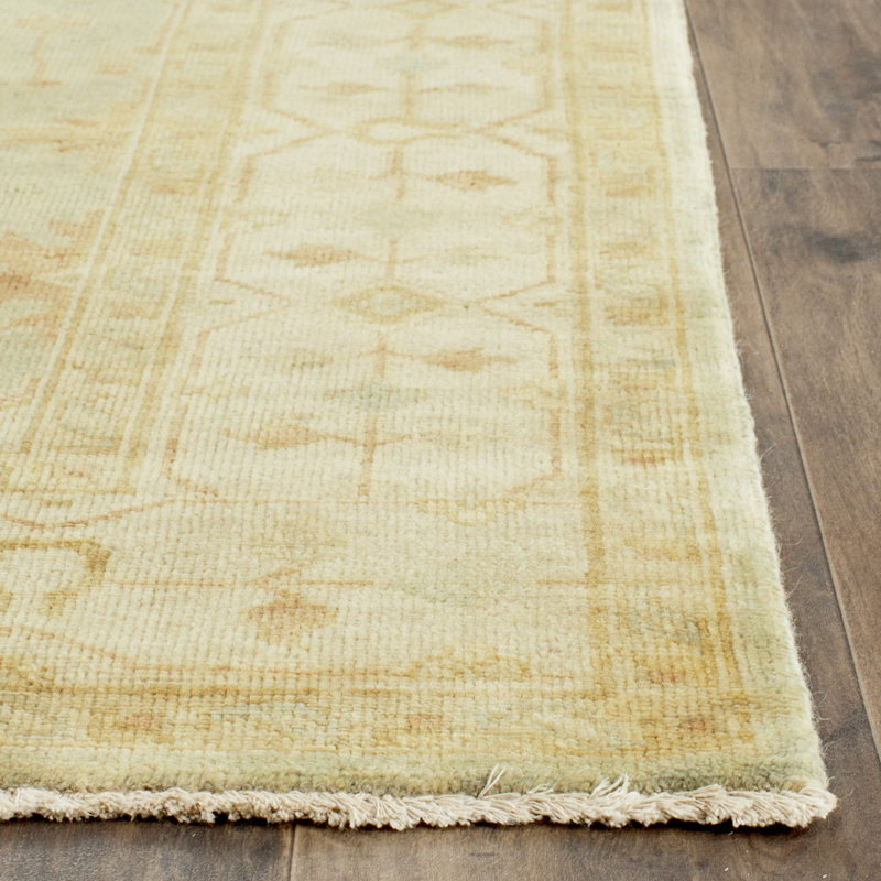 Oushak Oriental Hand-Knotted Wool Soft Green/Ivory Area Rug, Rectangle 4' x 6'