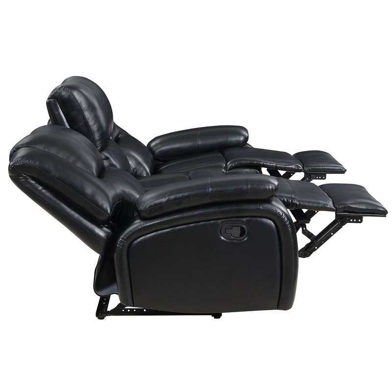 Elodie Black Upholstered Motion Reclining Sofa, Manual - Handle / Lever, Black