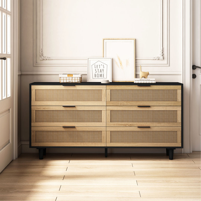 Élégante armoire de rangement en rotin avec 6 tiroirs pour la chambre à coucher et le salon